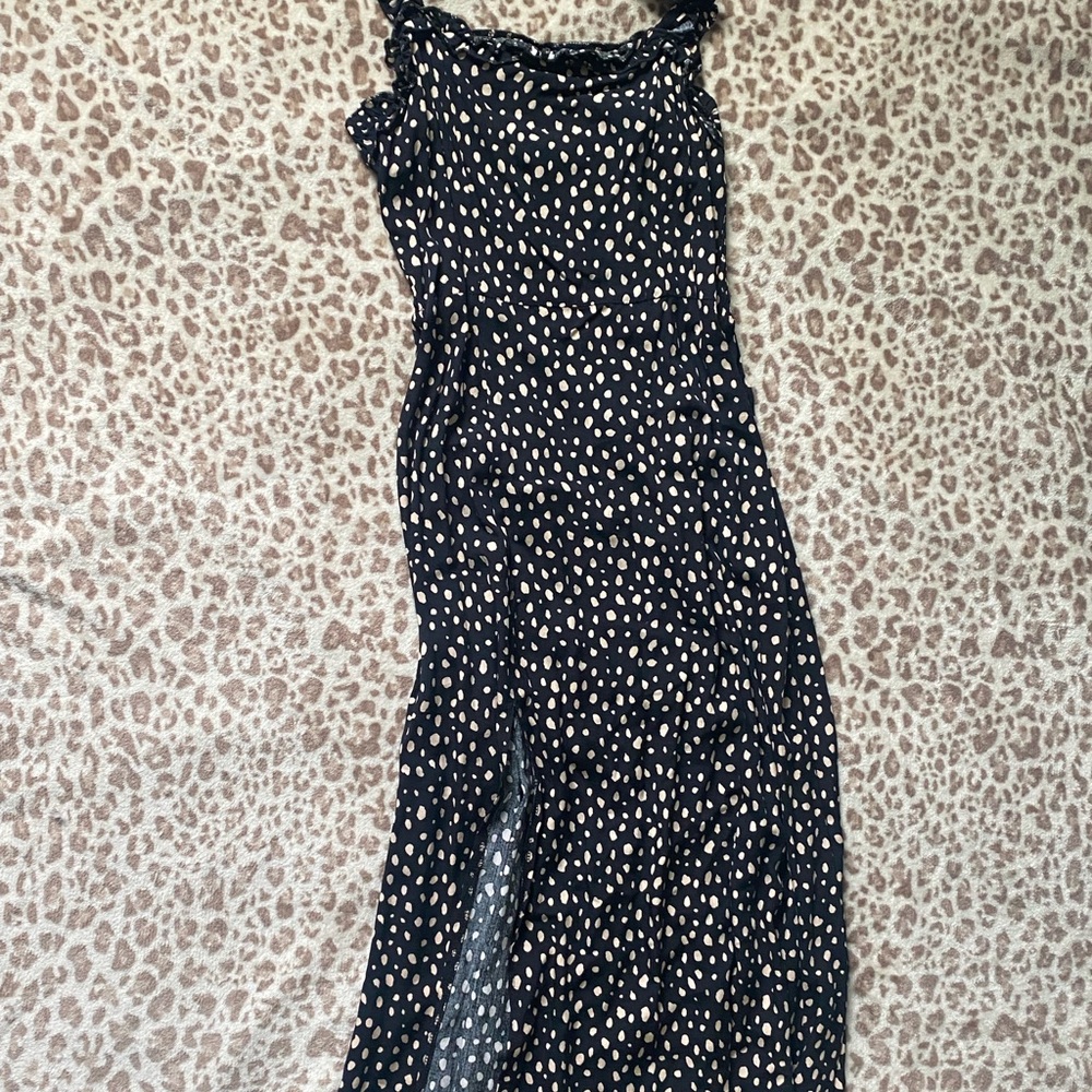 Blue Rain Black and White Spotted Midi Dress
